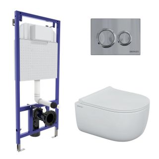 Комплект Berges 4в1 043249: инсталляция NOVUM 525 кнопка O3 хром глянец унитаз EGO Rimless сидение Okus Slim SO
