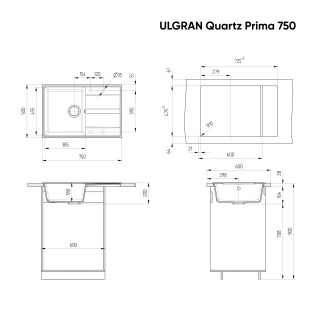 Кухонная мойка Ulgran Quartz Prima 750-08 космос