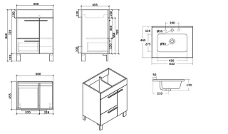 Напольная тумба с раковиной Parly Spa Gill60 цементно-серый