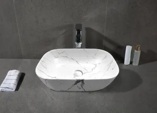 Раковина накладная Ceruttispa CR8217MMW 50см белый мрамор матовый