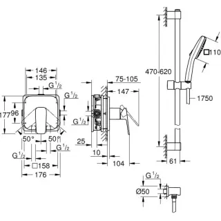 Смеситель для душа Grohe Cubeo 1053352430 черный