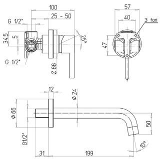 Встраиваемый смеситель для раковины Paini Brera 74CR208 хром