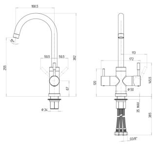 Смеситель для кухни Paini Cox 7894643CR3V11L2KM с подводом для фильтра granite avena
