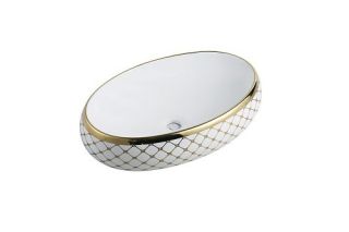 Раковина CeramaLux  262-20 бело-золотая 60 см