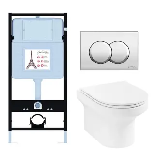 Инсталляция Jacob Delafon E21743RU-CP с безободковым унитазом Elite сиденье с микролифтом клавиша смыва хром