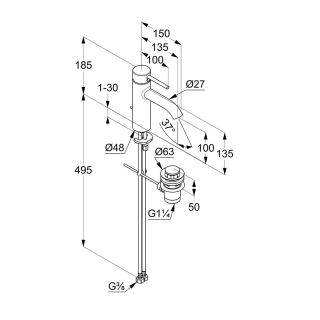 Смеситель для раковины Kludi Bozz 382930576WR4 хром