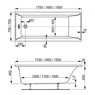 Акриловая ванна VagnerPlast Veronela VPBA170VEA2X-04 170x75см белый