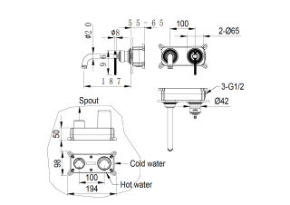 Смеситель для раковины Boheme из стены, ETERNA GOLD золото