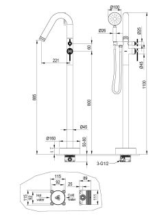 Смеситель напольный Boheme ETERNA COPPER BRUSHED брашированная медь