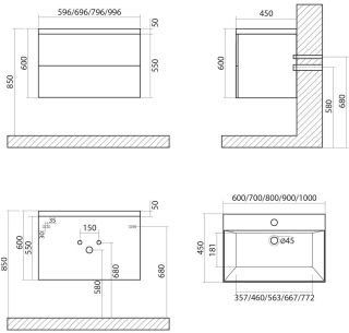 Подвесная тумба под раковину Art&Max Verona Push 100см гаскон пайн AM-Verona-Push-1000-2C-SO-GP-TS