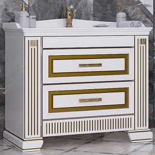 Тумба под раковину Opadiris Оникс 00-00003548 Белая глянцевая с золотой патиной