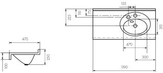 Раковина подвесная Акватон Отель правая 120см белый 1A70103NOT01R