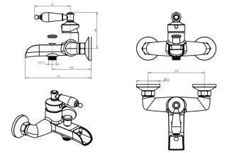 Смеситель для  ванны Boheme Vogue  Murano, черное_Комплект золото