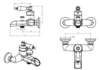 Смеситель для  ванны Boheme Vogue  с прозрачным SW_Комплект золото