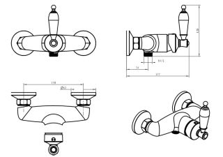 Смеситель для душа Boheme Vogue  Murano, рубиновое_Комплект золото