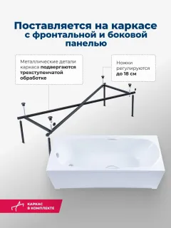 Акриловая ванна Aquanet Dali 347874 150x70 см с каркасом с боковой и фронтальной панелями