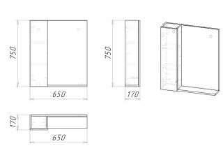 Шкаф-зеркало Grossman Альба 206501 65см левый веллингтон/белый