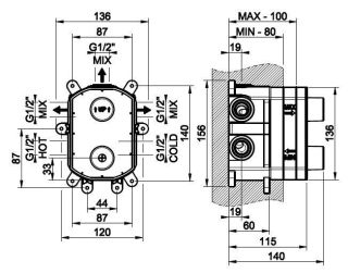 Скрытая часть термостатического смесителя для ванны и душа Gessi Universale 09269.031