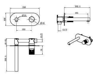 Встраиваемый смеситель для раковины Boheme Stick 125-GG золото