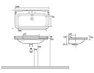 Раковина Kerasan Waldorf  4142K1bi/cr*1 Белая 100 см