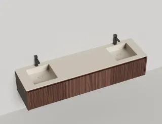 Подвесная тумба Salini Domino 27D220DINF 200см шпон с фрезеровкой для двух встраиваемых раковин