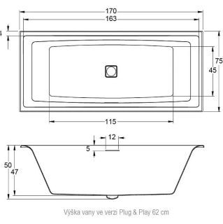 Акриловая ванна Riho Still Square Plug and Play B100031005 L 170х75см белый