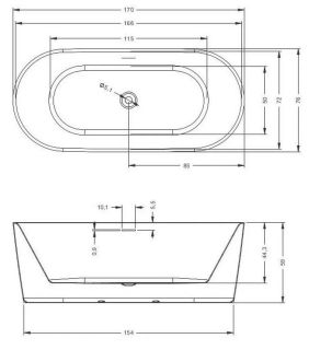 Акриловая ванна Riho Modesty Glossy Fall B090005005 170х76см заполнение через перелив белый