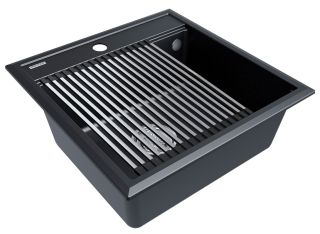 Комплект Paulmark: мойка Stepia 50 и ролл-мат Step PM115051-BLM+R375-BS чёрный металлик/брашированная нержавеющая сталь