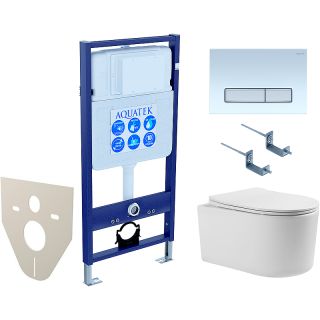 Комплект унитаза с инсталляцией Aquatek SET AQUATEK ПОЛАРИС-027 4в1 с сиденьем Микролифт и клавишей смыва белой