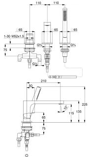 Смеситель на борт ванны Kludi Decus 54448N275 сталь оружейная брашированная