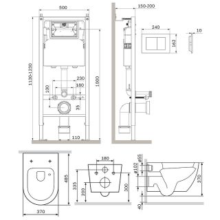 Комплект унитаза с инсталляцией AM.PM Like IS90238.801900 с сиденьем Микролифт и Черной матовой клавишей смыва