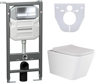 Комплект с инсталляцией Ceramica Nova CN3007_1002CH_1000 унитаз Metric CN3007 крышка-сиденье с микролифтом и инсталляция Envision CN1002CH с кнопкой смыва хром Flat