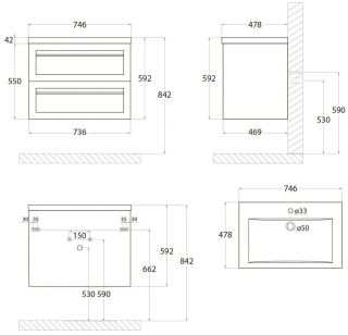 Подвесная тумба под раковину Art&Max Platino 75см белый глянцевый AM-Platino-750-2C-SO-BL