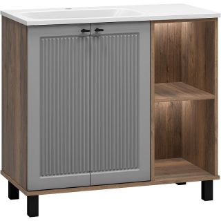 Напольная тумба под раковину Brevita Lumus 90 L УТ000025489 Серая матовая Дуб Галифакс олово