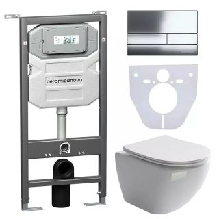 Комплект с инсталляцией Ceramica Nova CN4002_1002CH_1000 унитаз Metropol CN4002 крышка-сиденье с микролифтом и инсталляция Envision CN1002CH с кнопкой смыва хром Flat