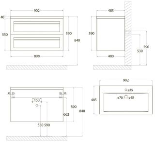 Подвесная тумба под раковину Art&Max Platino 90см бирюзовый матовый AM-Platino-900-2C-SO-TM