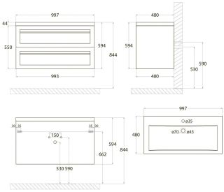 Подвесная тумба под раковину Art&Max Platino 100см белый матовый AM-Platino-1000-2C-SO-BM