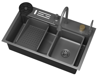 Кухонная мойка многофункц. DQ нерж.сталь матовый серый в комплекте со смесителем и аксессуарами (DKS754606)