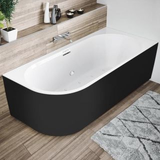 Акриловая ванна Riho Desire Corner Velvet Sparkle System LED Fall B088010220 L 184x84см с аэромассажем и подсветкой заполнение через перелив чёрный матовый/белый матовый
