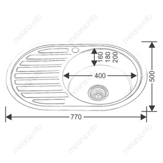 Мойка 7750 U Melana 0,6/180 хром с сифоном (124 tb *12)