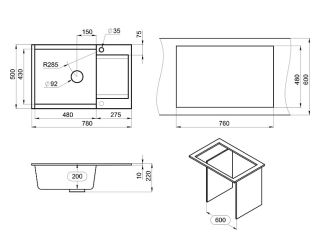Мойка кухонная Granula 7807, ГРАФИТ