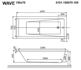 Гидромассажная ванна Whitecross Wave 0101.150070.100.RELAX.BR 150x70см Relax бронза