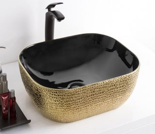 Раковина CeramaLux  D1302H022  черно-золотая 50 см