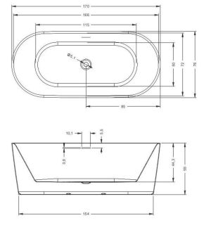 Акриловая ванна Riho Modesty Velvet Sparkle System Fall B090006105 170x76см с аэромассажем заполнение через перелив белый матовый