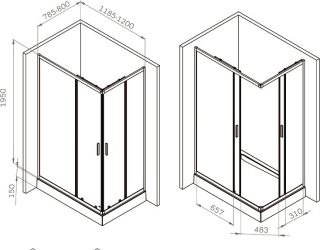 Душевой уголок AM.PM Gem W90G-403-120280-BT профиль черный 120х80 см