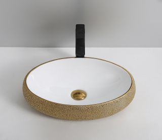 Раковина CeramaLux 433J бело-золотая 49 см