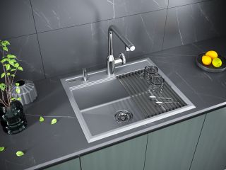 Комплект Paulmark: мойка Stepia 60 и ролл-мат Step PM115951-GRM+R375-BS серый металлик/брашированная нержавеющая сталь