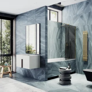 Шторка на ванну MaybahGlass MGV-79-3ш 50см золото