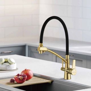 Смеситель для кухни Gappo G4398-13 с фильтром под питьевую воду золотой сатин/чёрный