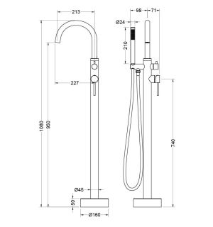 Смеситель напольный для ванны Aquatek Европа AQ1345BGM шлифованный чёрный хром